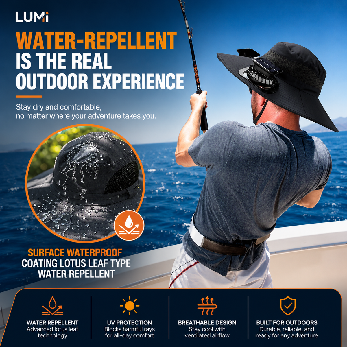 LUMi™ UPF 50 Wide Brim Bucket Hat w/ Solar Fans