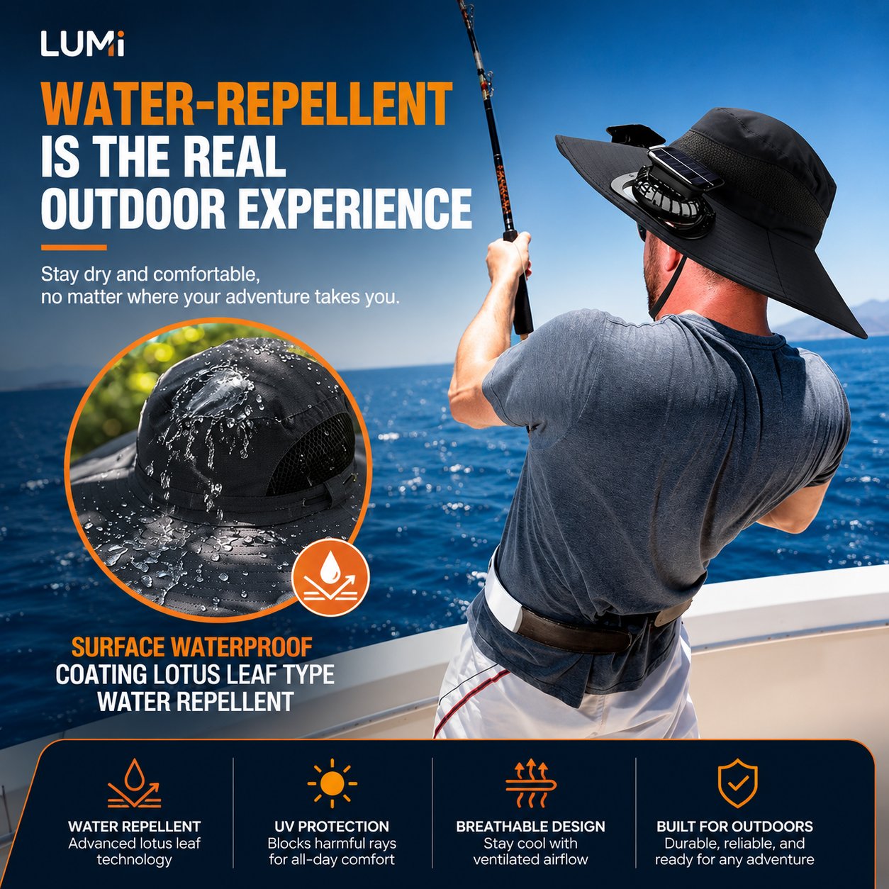 LUMi™ UPF 50 Wide Brim Bucket Hat w/ Solar Fans