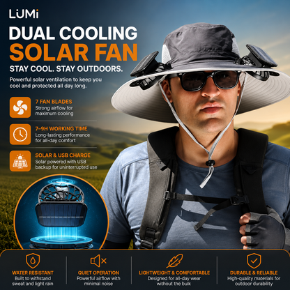 LUMi™ UPF 50 Wide Brim Bucket Hat w/ Solar Fans