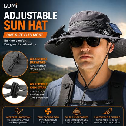 LUMi™ UPF 50 Wide Brim Bucket Hat w/ Solar Fans