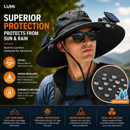 LUMi™ UPF 50 Wide Brim Bucket Hat w/ Solar Fans