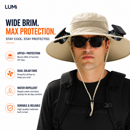 LUMi™ UPF 50 Wide Brim Bucket Hat w/ Solar Fans