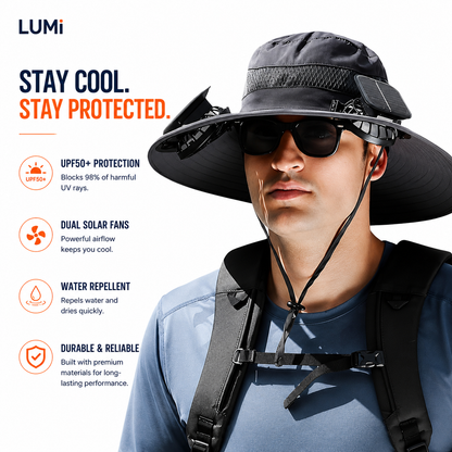 LUMi™ UPF 50 Wide Brim Bucket Hat w/ Solar Fans