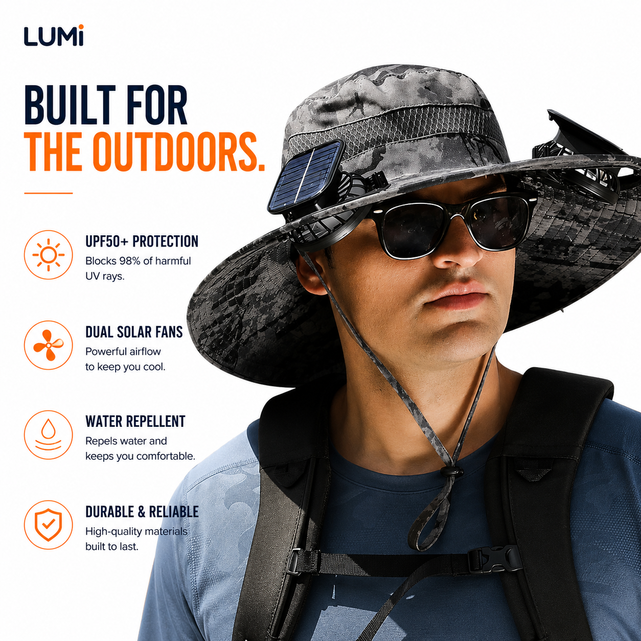 LUMi™ UPF 50 Wide Brim Bucket Hat w/ Solar Fans