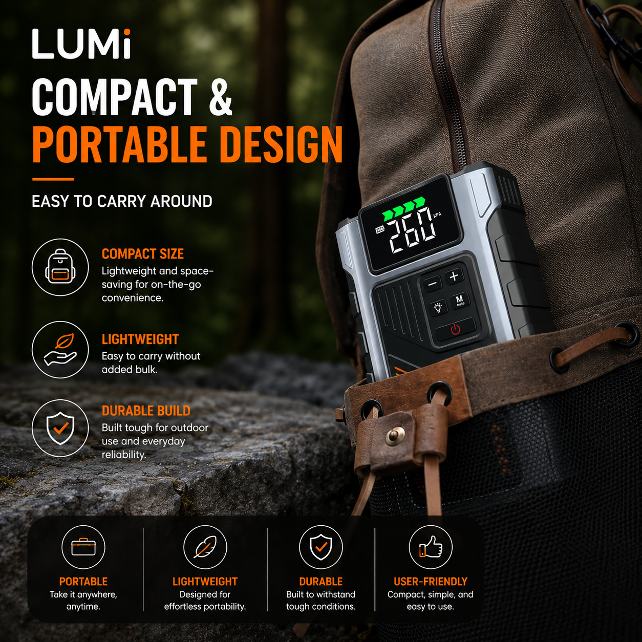 LUMi™ 3-in-1 Portable Jump Starter with Air Compressor