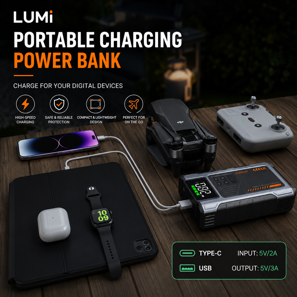 LUMi™ 3-in-1 Portable Jump Starter with Air Compressor