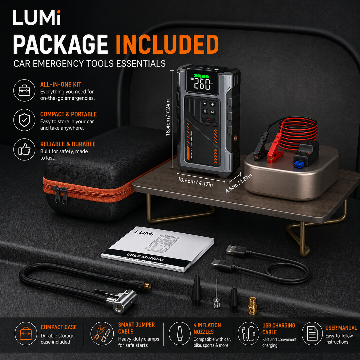 LUMi™ 3-in-1 Portable Jump Starter with Air Compressor