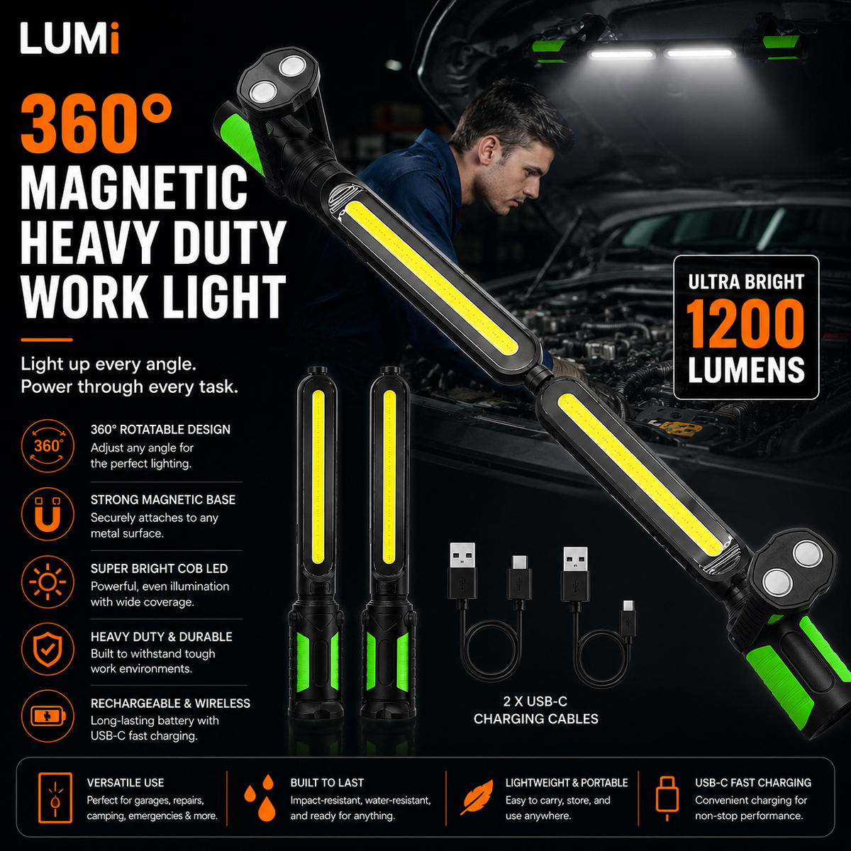 LUMI™ 2 Pack 360° High Lumens Magnetic Work Light
