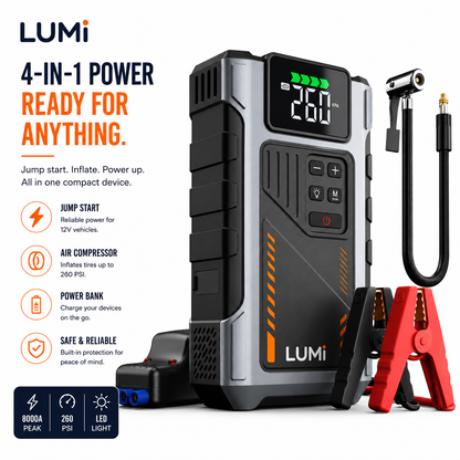 LUMi™ 3-in-1 Portable Jump Starter with Air Compressor